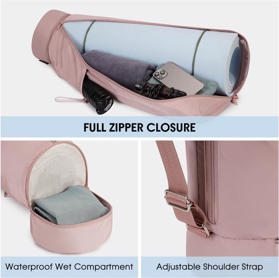SnelShoppen - Grote Yogamat Tas met Draagriem en Flesvak, Nat Compartment voor Pilates Mat, Lange Rits, Geschikt voor Dikke Matten, Perfect voor Yoga van Snelshoppen — afbeelding 4