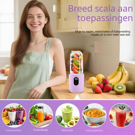 QEVA Elektrische Citruspers - Citruspers - Sinaasappelpers - Paars - 9cm x 9cm x 28cm van QEVA — afbeelding 5
