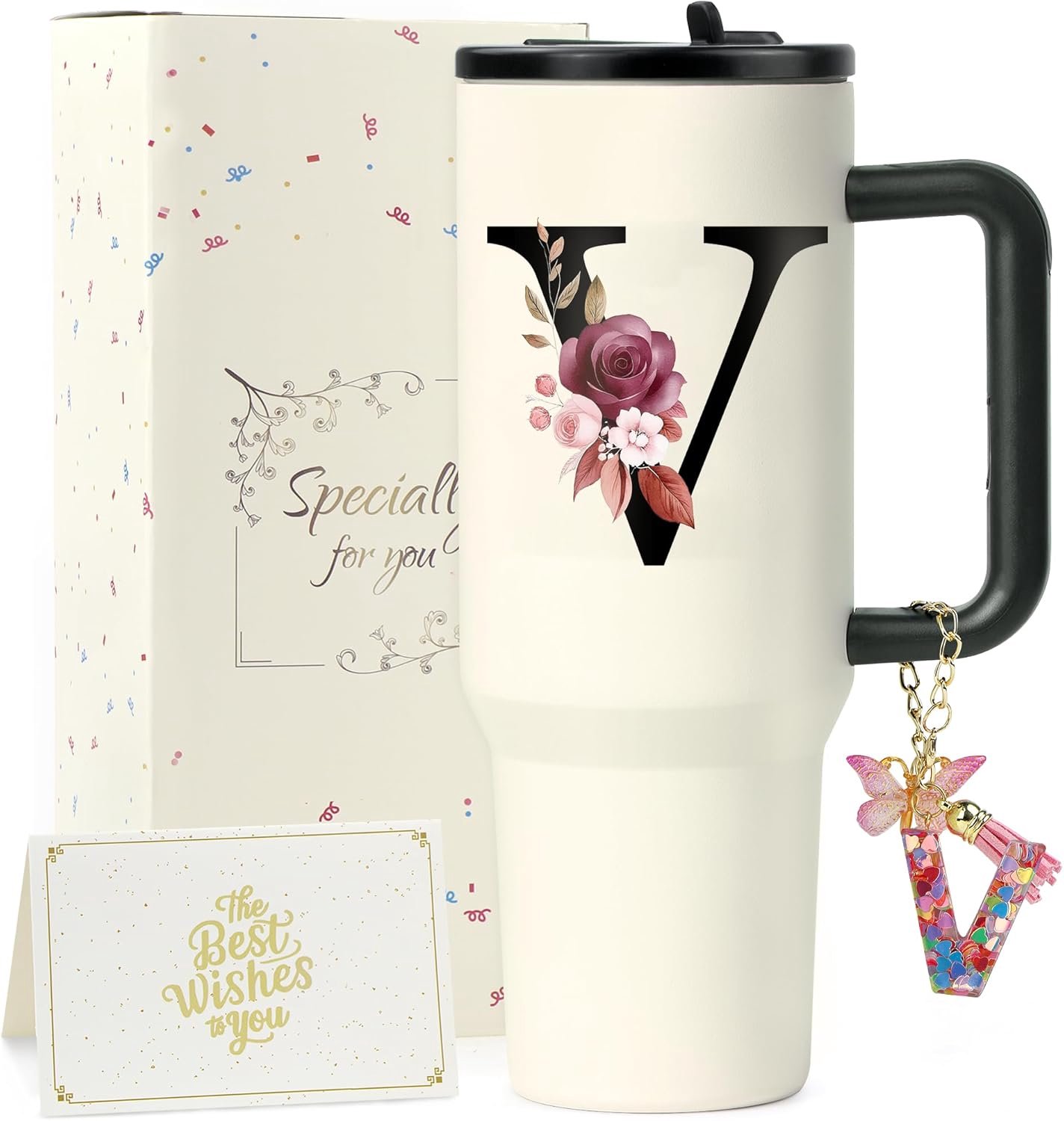 SnelShoppen - ZIOISNM A-Z Thermosfles met Rietje, Dubbelwandige RVS Thermosbeker 1.2L, Persoonlijk Cadeau voor Vrouwen, Kerst en Valentijnsdag