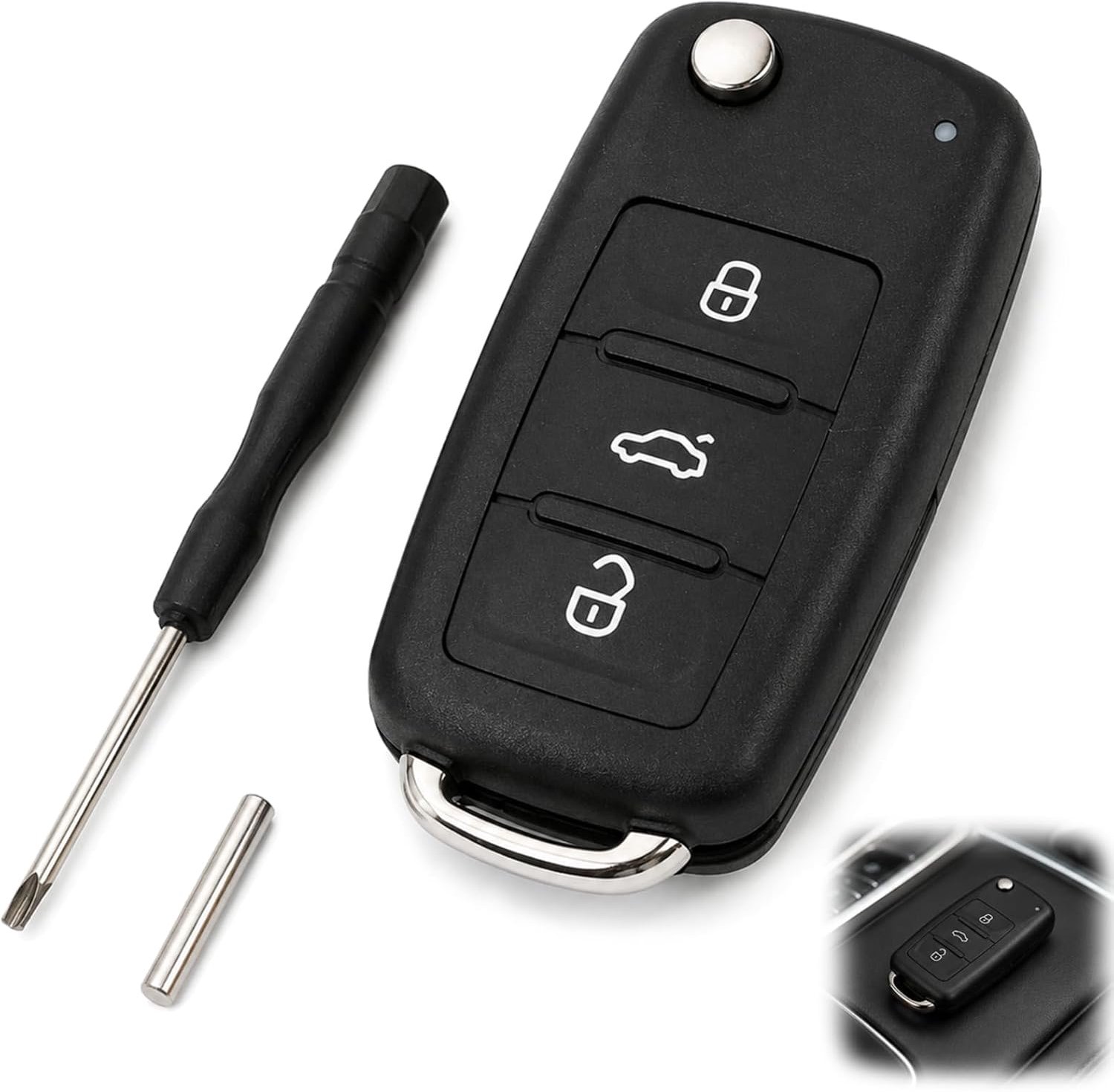 1 autosleutelbehuizing met 3 toetsen, inklapbaar, compatibel met vele modellen - ShopVlot