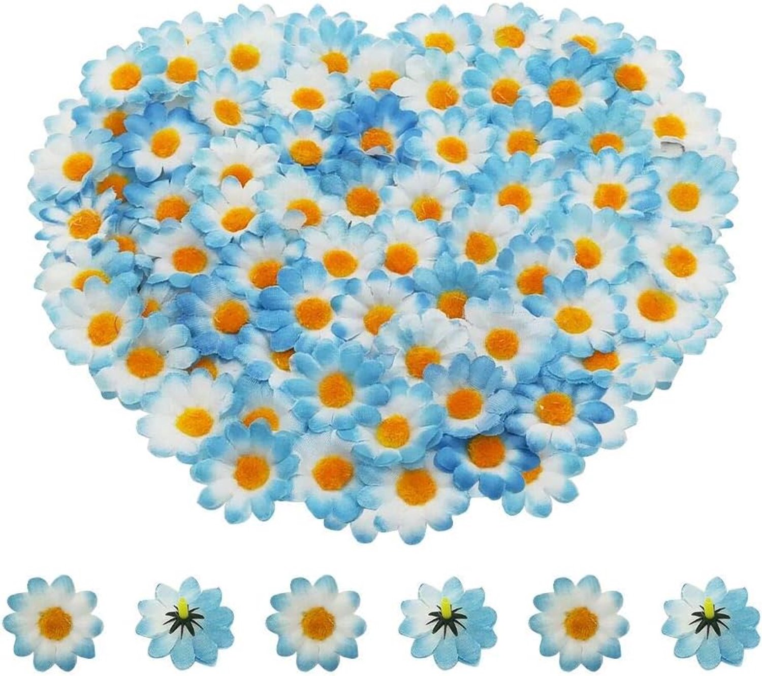 SnelShoppen - 100 Stuks Kunstmatige Gerbera Bloemkoppen - Neppetalen voor DIY Creaties - Wit en Blauw - Perfect voor Feest, Verjaardag, Pasen en Decor
