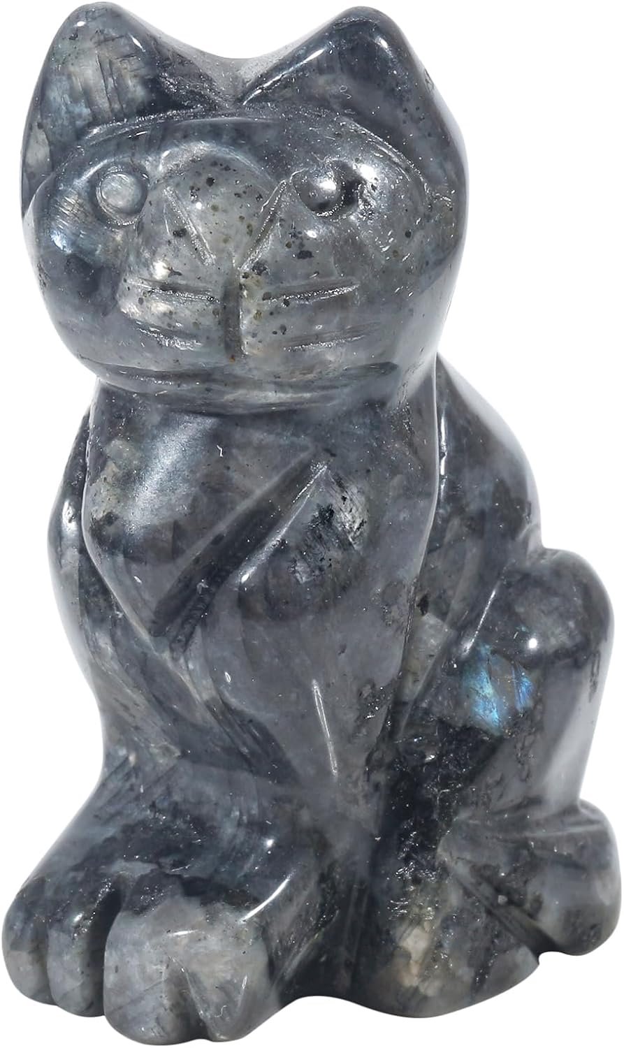 Natural Labradorite Cat Crystal Stone Figurine, 5cm Bag Carved Figures Collectibles Room Decor - ShopVlot