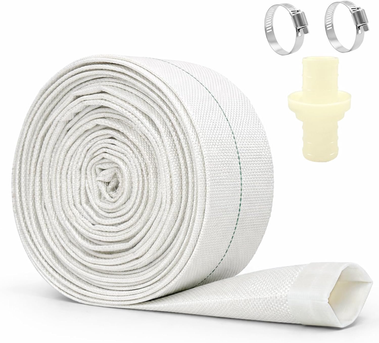 SnelShoppen - 32mm (1-1/4") x 10m Platte Tuinslang, Witte Afvoerslang met 2 Slangbeschermers & Adapter, Pomp Slang voor Zwembad, Duikpompen & Ontwater
