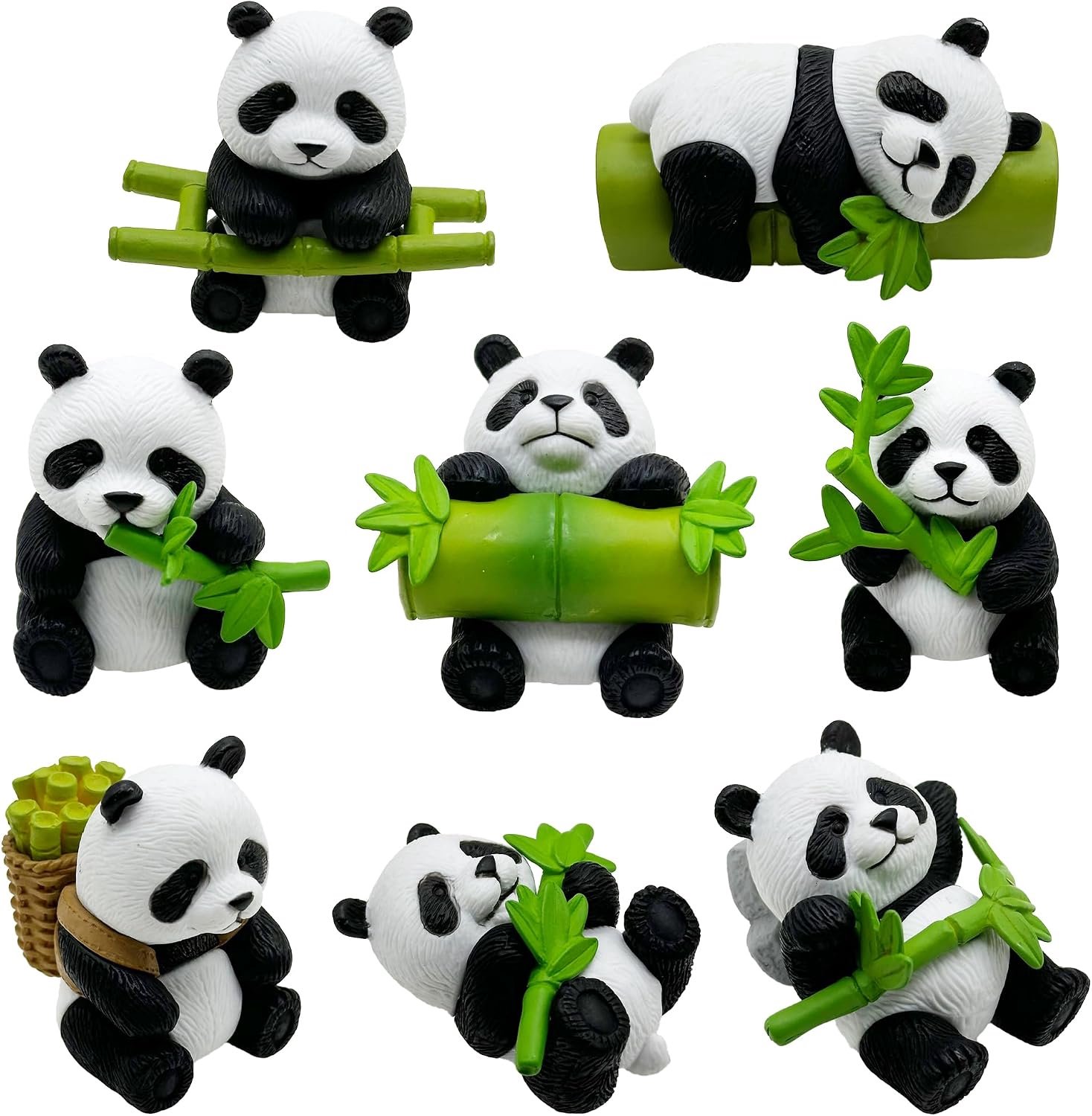 Mini panda figuren set van 8 - schattige ornamenten - decoratie voor planten en bonsai - ideaal voor micro landschap - ShopVlot
