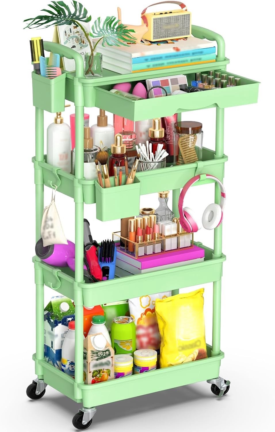 Zivano Keukentrolley - Keukentrolley Op Wieltjes - Badkamer Organizer - Groen - 39cm x 27cm x 105cm