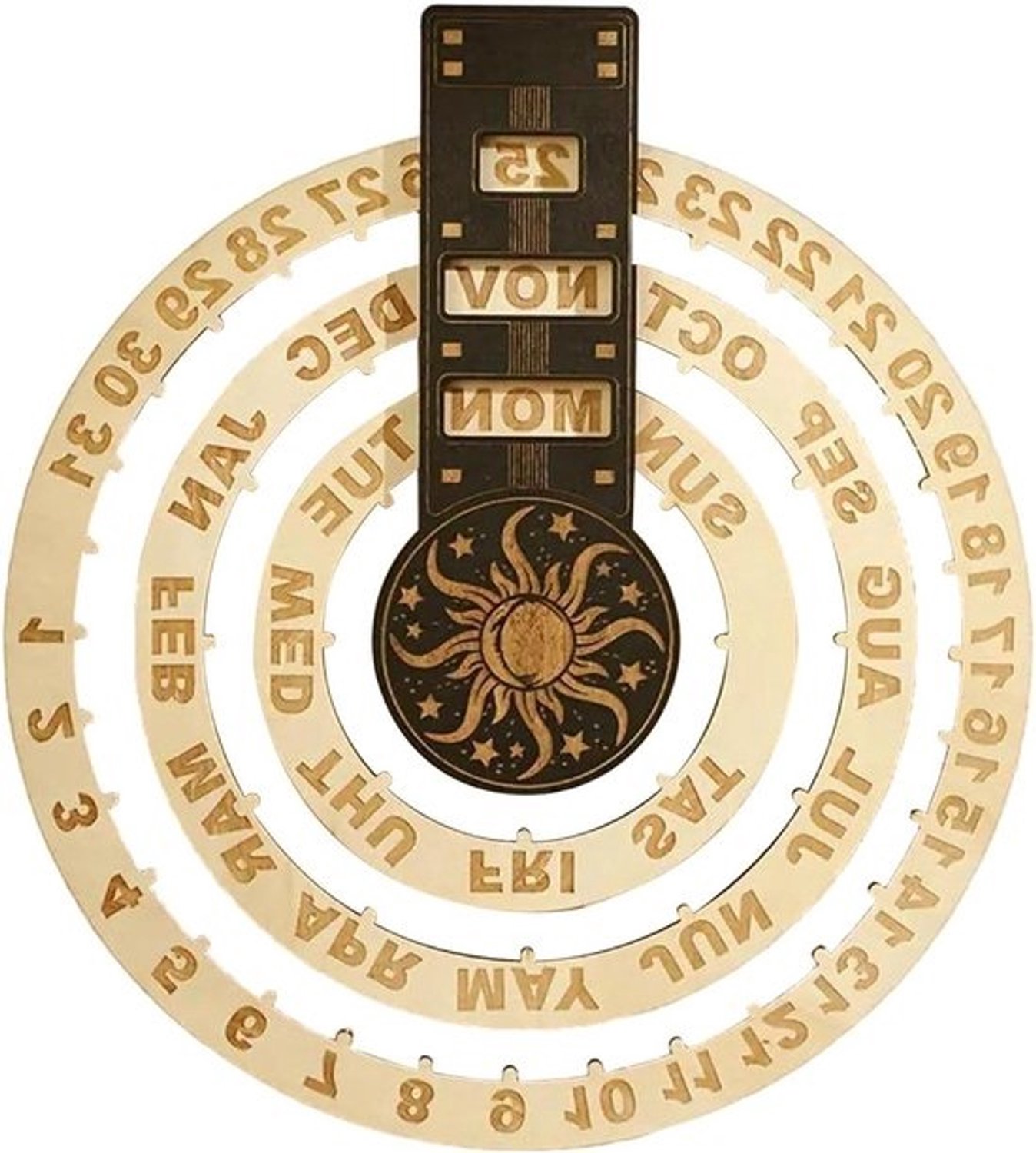 Houten eeuwigheidskalender - Ronde kalender - Dagelijkse planning - Duurzaam ontwerp - 319 x 31 cm - Natuurlijk hout