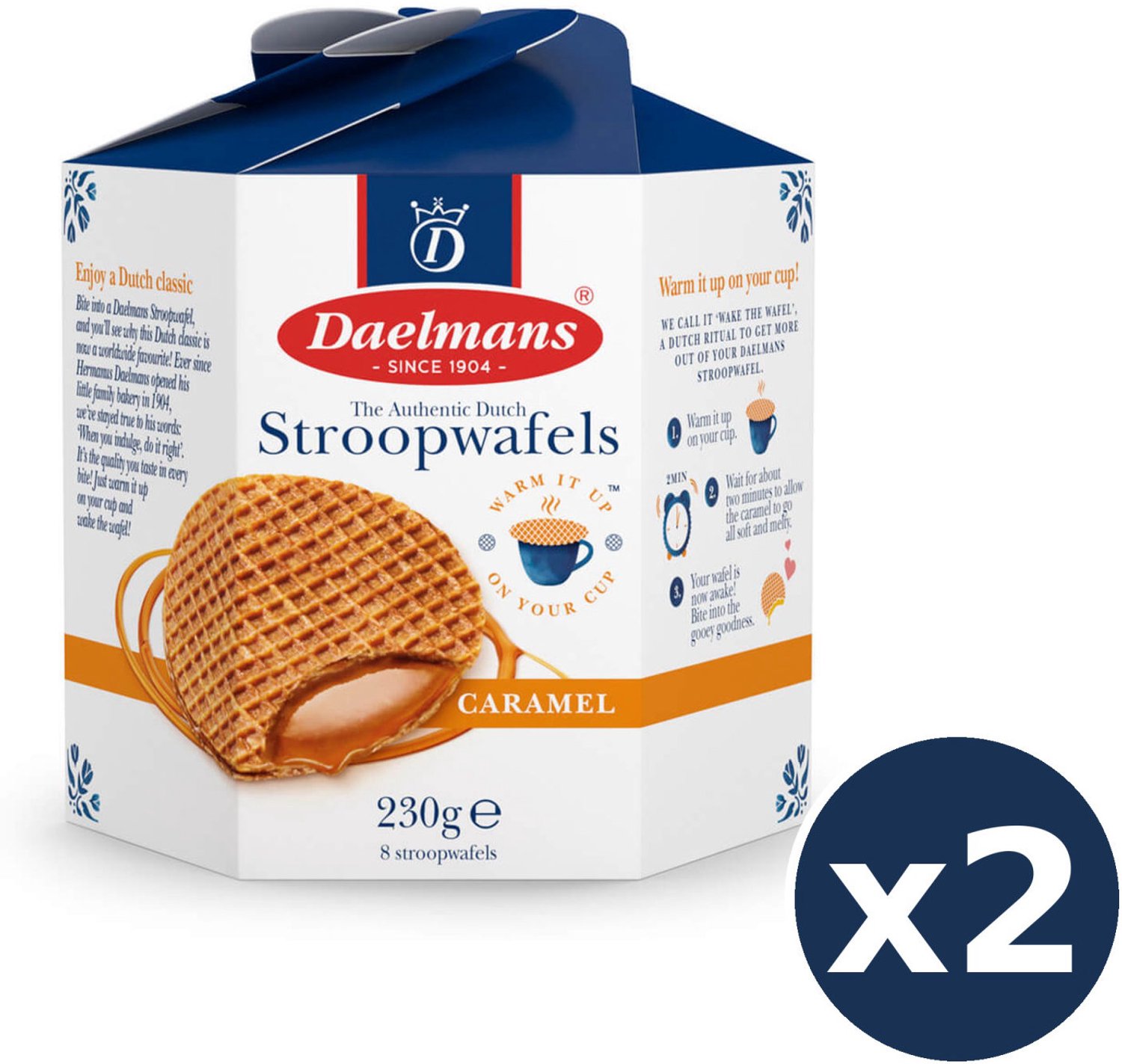 Daelmans Karamel Stroopwafels Hexa Doos 2-Pack Bundel – 16 Stroopwafels, 460g Totaal, Traditioneel Hollands Recept sinds 1904