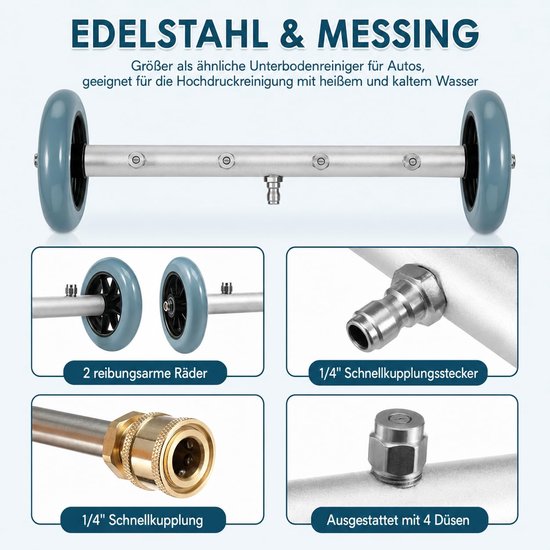 Hogedrukreiniger ondervloerreiniger (38cm) | Auto chassis wastafels met 4 sproeiers & wielen | Incl. gebogen en rechte verlenglans | Voor auto's & SUV (1500-4000 PSI) — afbeelding 4