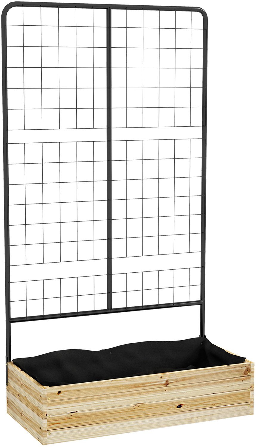 Sunona Verhoogde plantenbak met klimrek - Met vliesvoering - Van denenhout en staal - 80 x 38 x 145 cm - Natuurlijk