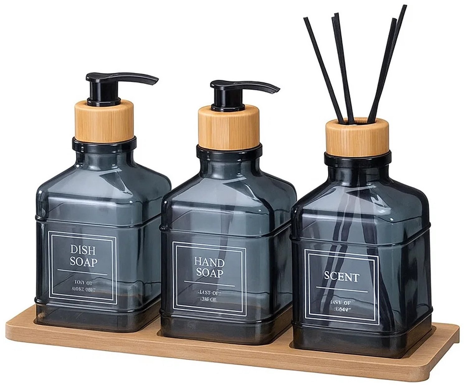 Bathroom Solutions - Badkamer set met glazen diffuser en bamboe dienblad REN - blauw