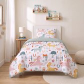 Sleeptime Kids Paardjes 2 in 1 Wasbaar Dekbed zonder Overtrek - Eenpersoons 140x200 cm - Inclusief 1 Kussensloop 60x70 cm - Microvezel - Wit