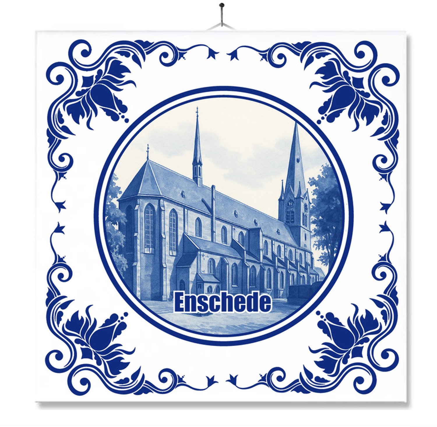MC Living Tegel Met Opdruk | Enschede | Delft Blauw | Cadeau | Inclusief Geschenkdoos | Standaard | Ophangsysteem Multi-Color