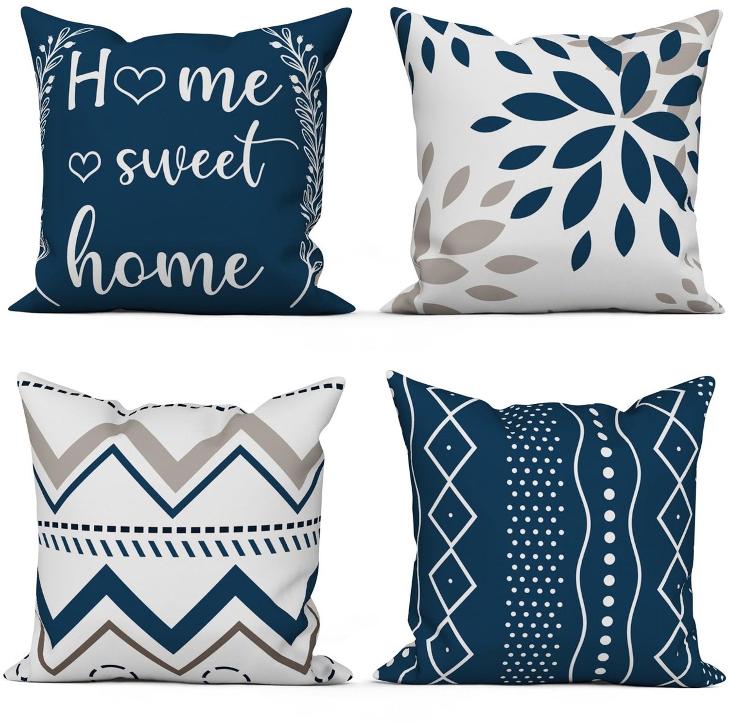 Duraxl Set van 4 kussenslopen - Geometrisch patroon - 40 x 40 cm Marineblauw