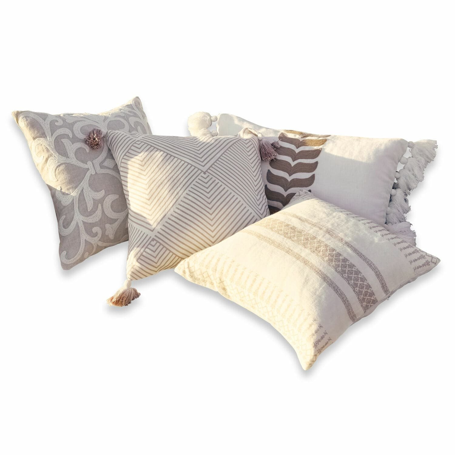 Loberon Kussenhoes set van 4 Olette crème/bruin