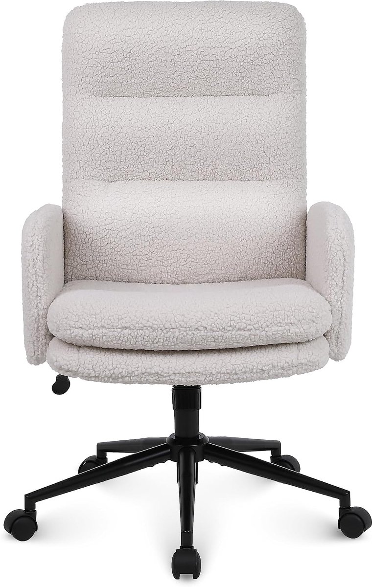 Desk Chair, Faux Cashmere Office Chair with High Backrest, Comfortable Desk Chairs for Bedroom, Office Chairs for Home with Adjustable Height, Cream