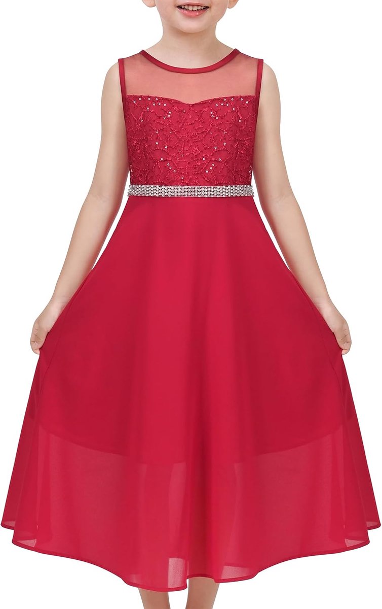 Fashion Bloemenmeisjesjurk Strass Chiffon Formele Feestjurk 110-158