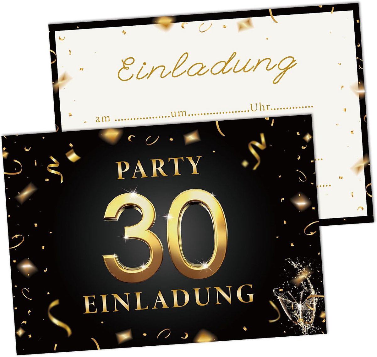 Uitnodigingskaarten voor verjaardag, 10 stuks, blanco A6 (148 x 105 mm), premium kaartenset in zwart en goud, beschrijfbare verjaardagsuitnodigingen, feestaccessoires (30)