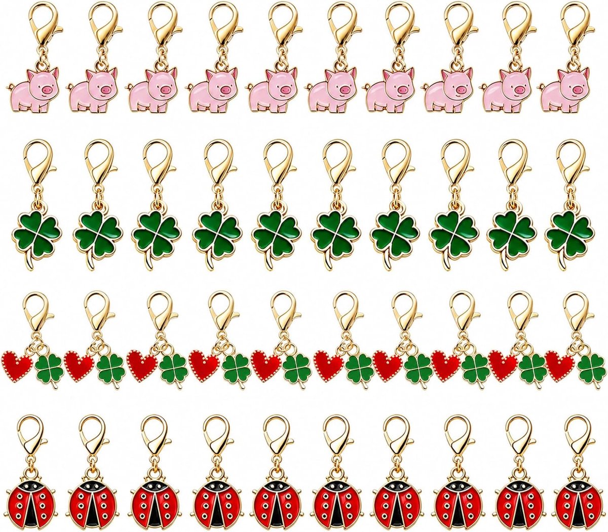 40 Stuks Sleutelhanger Bedels Set Lieveheersbeestje Klavertjevier