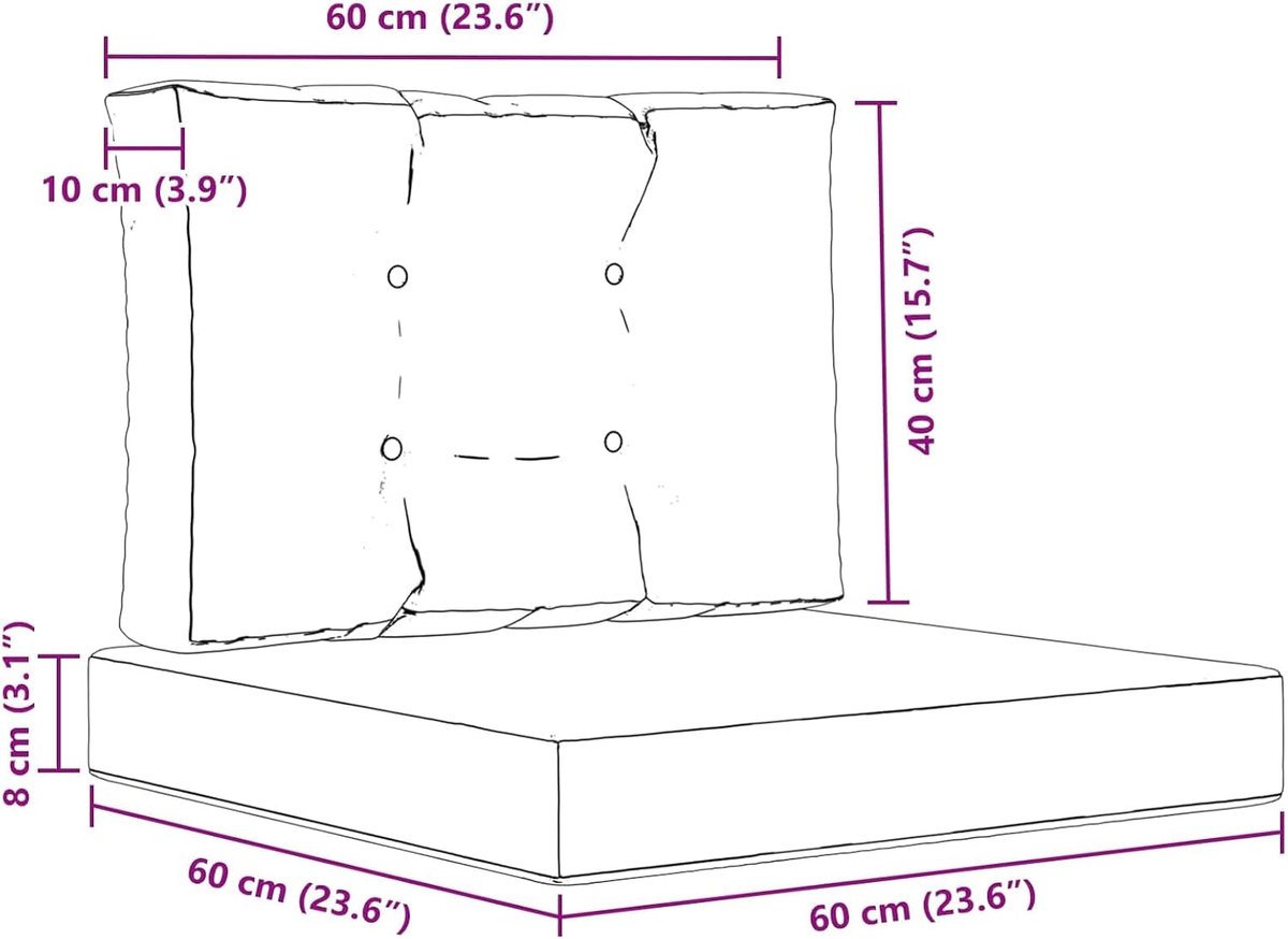 Bankkussen voor buiten, 2 stuks, bladpatroon, van polyester, 60 x 60 x 8 cm + 60 x 40 x 10 cm, weerbestendig en lichtecht, voor terras, balkon en tuin