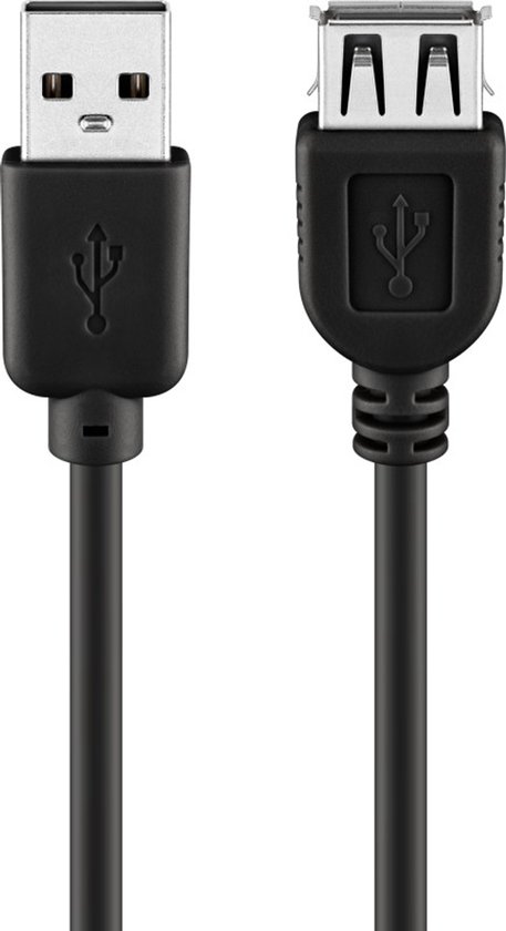 Une prise USB-A noire et une prise femelle USB-A noire avec logos USB.
