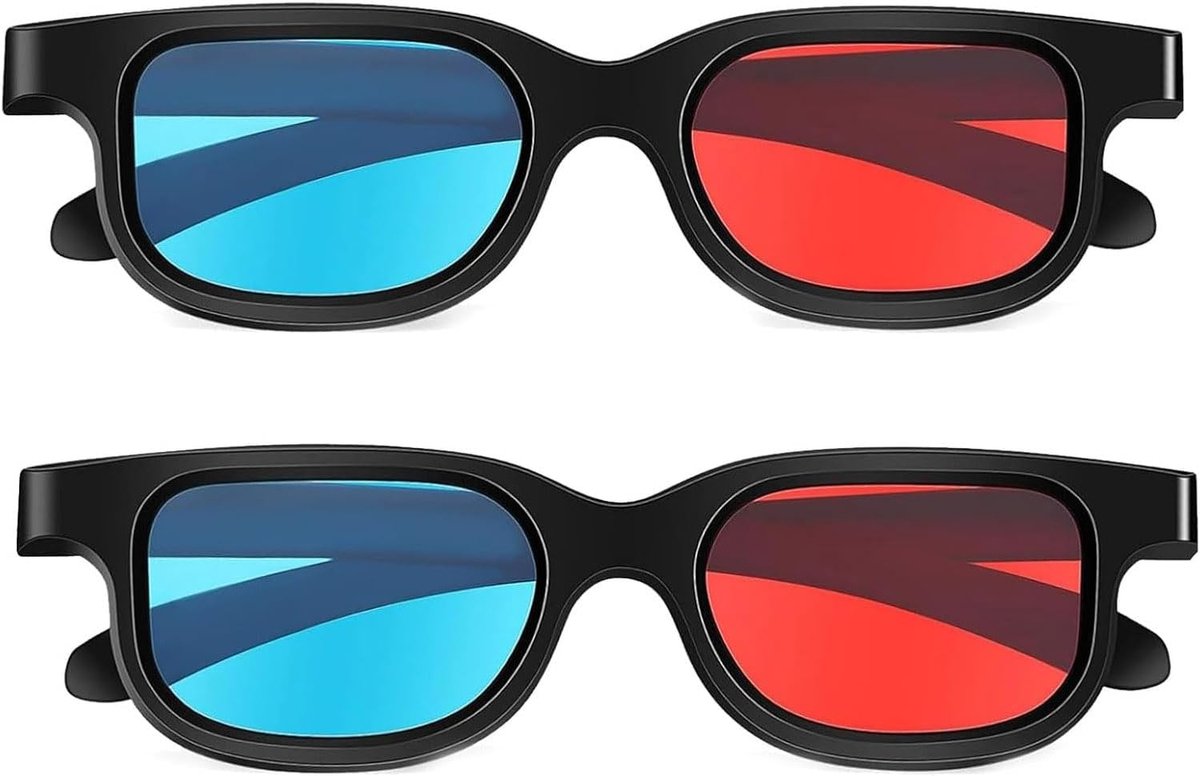 2 stuks 3D-bril, rood en blauw, universele anaglyph-bril met anti-condens en krasbestendig voor thuisbioscoop, pc-games en lichtshows