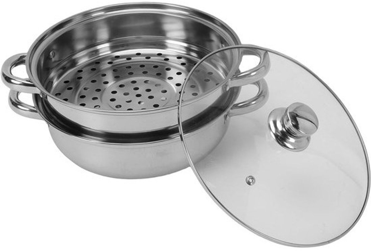 Roestvrijstalen Stoompot - Geventileerde Pan - Gezond Koken - Energie-efficiënt - 27.5 x 18.5 cm - Zilverkleurig