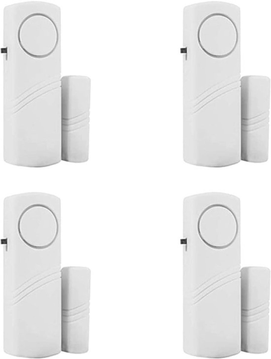 Alarm - 4 delige - Professioneel deur/raam alarm - raamalarmset - 90dB - Sirene - Security Siren - Draadloos anti-inbraakalarm - Inbraak in huis - Magnetisch bediend - raadloos anti-inbraakalarm - Praktisch - luidruchtig - Veilig en Wees gerust