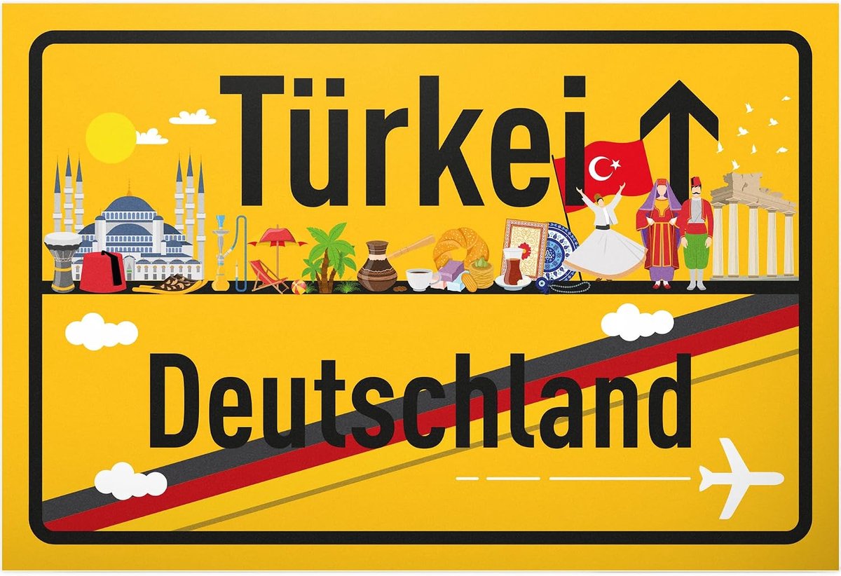 Turkije Duitsland plaatsbord - kunststof bord 30 x 20 cm - cadeau-idee cadeaubon reizen vakantie reisvoucher mannen en vrouwen geldgeschenk afscheidskaart cadeau-idee decoratieve kaart