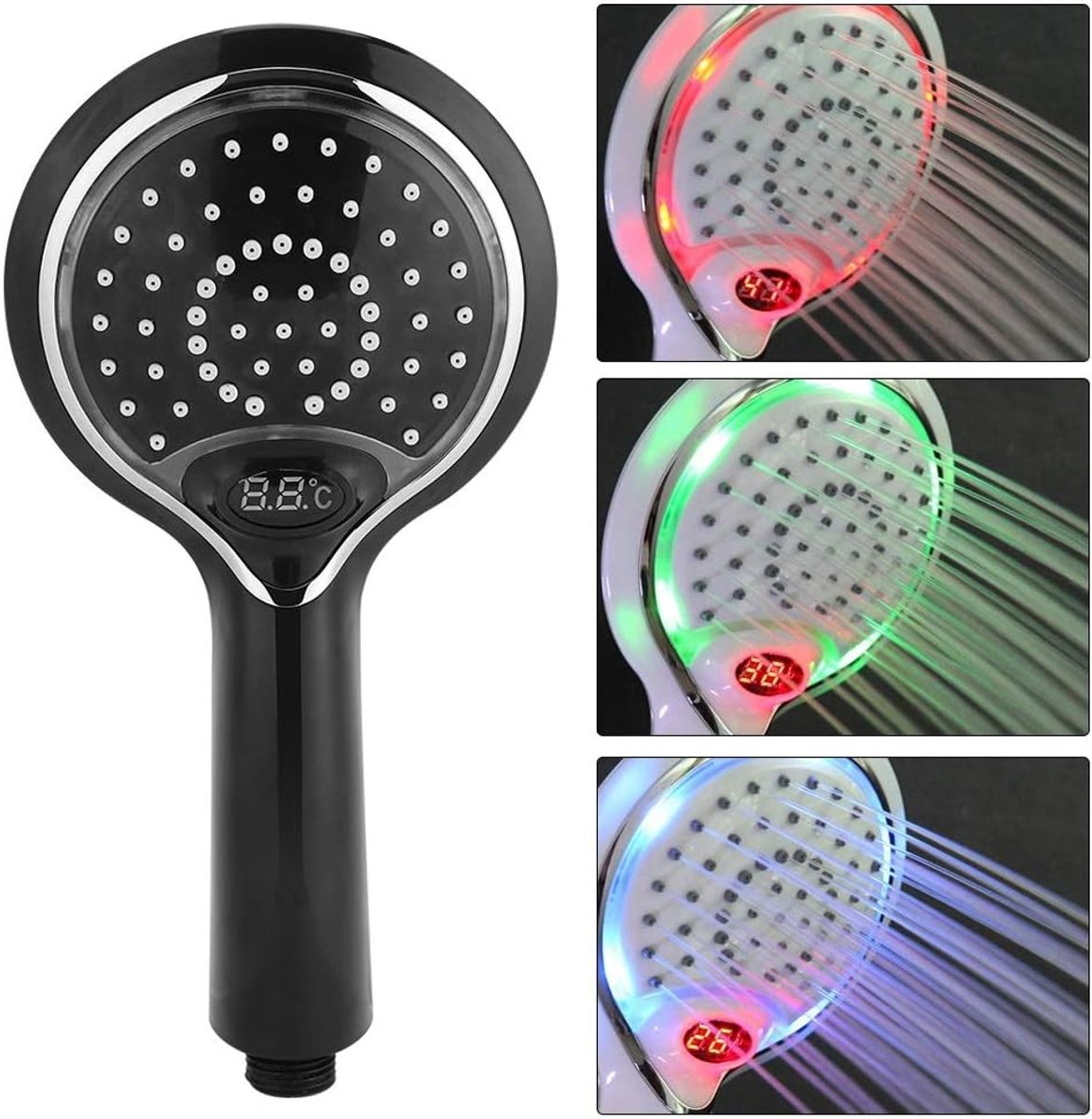 Dailygoods - LED douchekop met kleurverandering - waterbesparende douchekop - verlichting douchekop - temperatuurindicatie - digitale temperatuurweerg