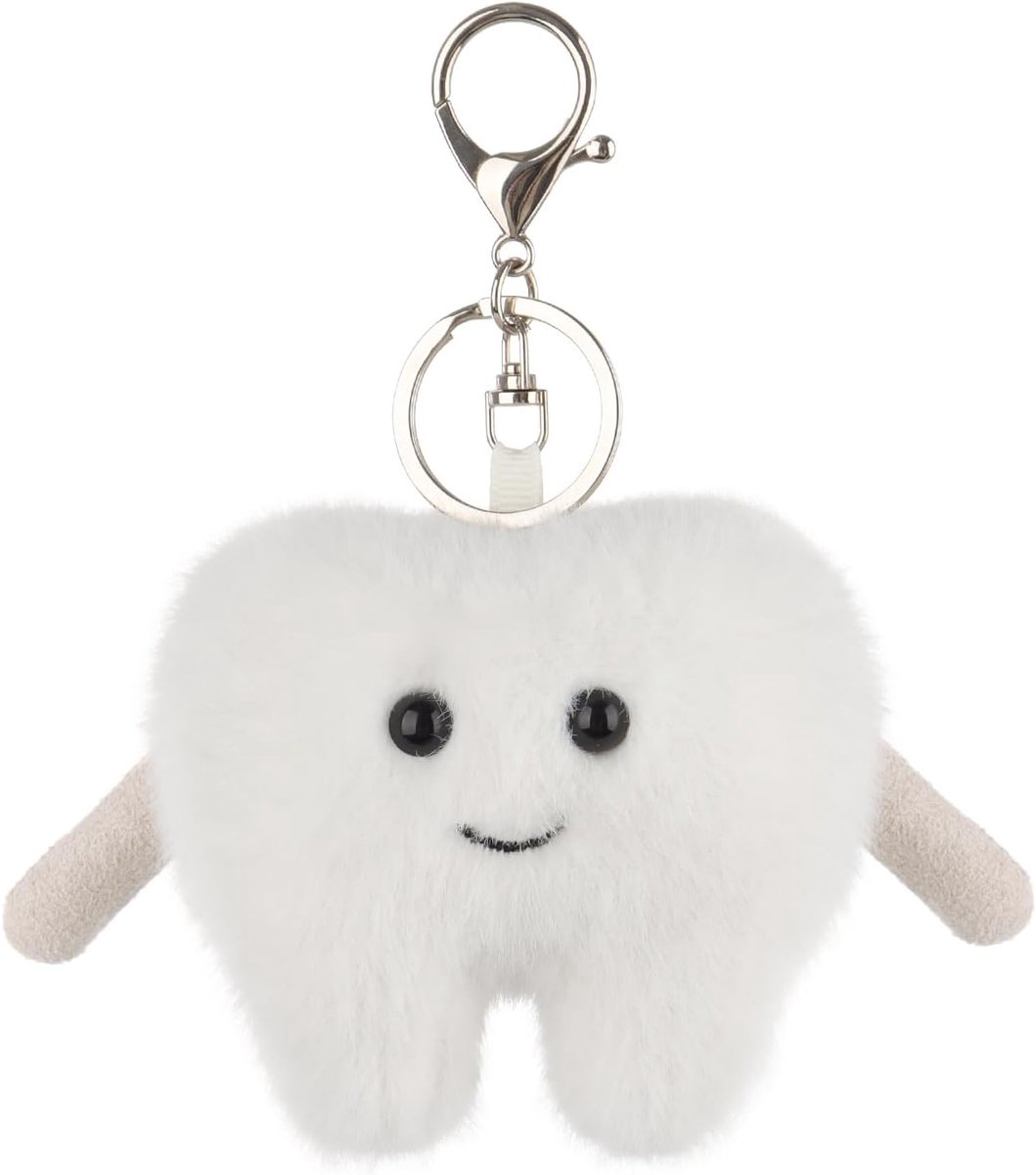 Lamb Tanden Leuke sleutelhanger, zacht gevulde pluche sleutelhanger, speelgoed voor kinderrugzak, portemonnee, 10 cm, wit, 10cm