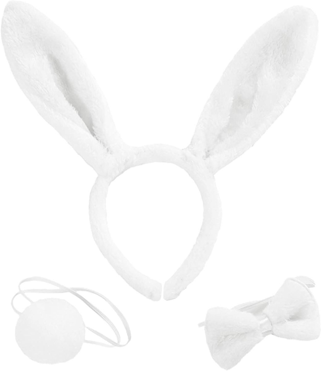 3-delige Bunny Cosplay Kostuums Set met Oren, Strik en Staart voor Kinderen en Volwassenen - Perfect voor Halloween en Pasen Feestjes