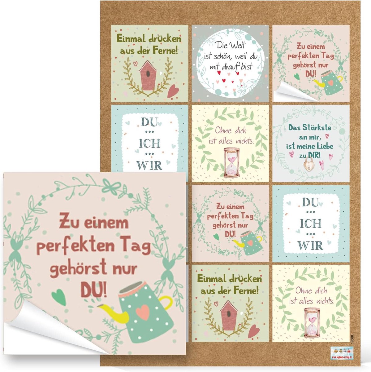 Dailygoods- Spreukenstickers Hoogwaardige Designs - Cadeaulint - Verpakkingen - Brieven - 6 x 6 cm - Papier - Kleurrijk - Cadeaustickers
