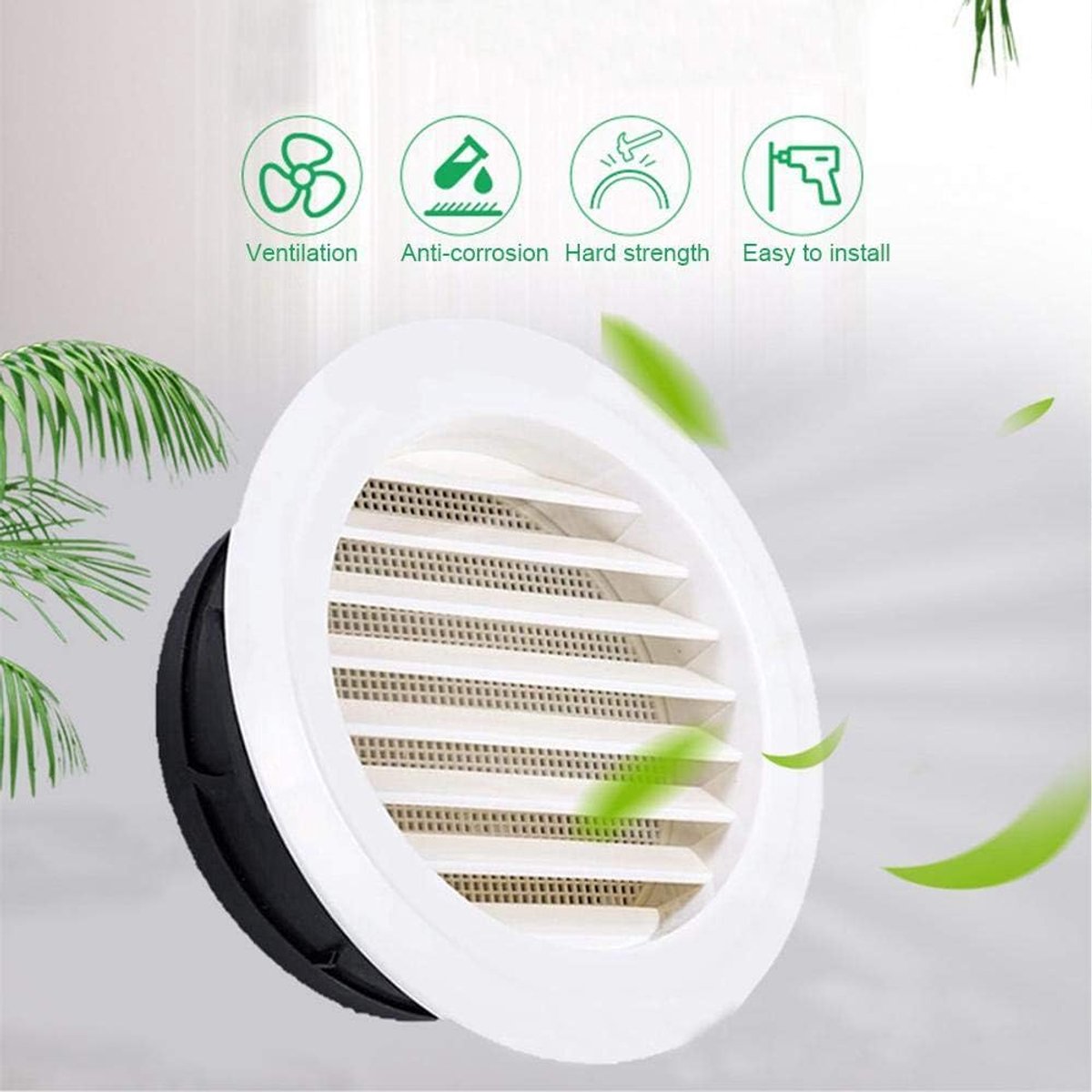 Dailygoods- Ventilatierooster Wit - Ronde Diffuser - Wandmontage - Vliegengaas - Hoogwaardige ABS - Eenvoudig te Reinigen - Ventilatiegrille