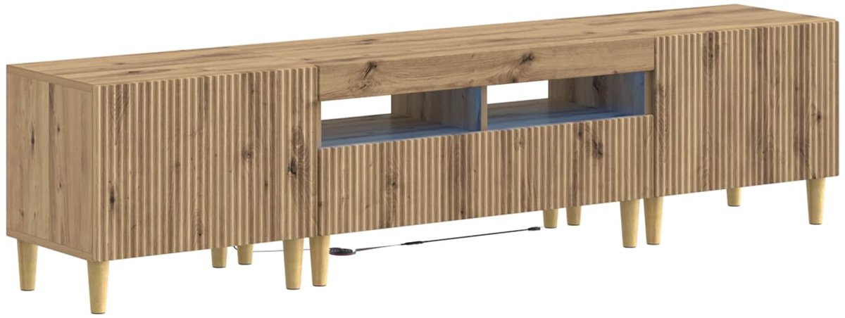 vidaXL 3-delige - LED - TV-kast - ARNHEM - 3 - st - Artisanaal - eiken - Bewerkt - hout