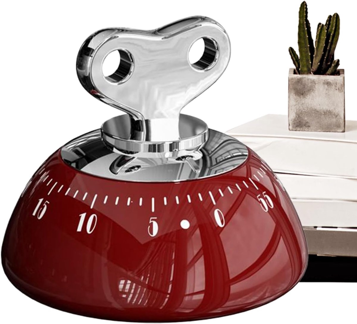 Rood -Mechanische keukenwekker in retrostijl – opwindbaar (60 minuten) met magneet aan de achterkant - 7.6*6.5cm