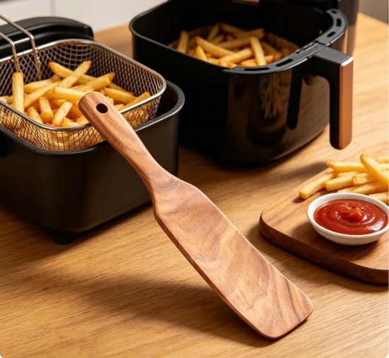 spatel, houten kookgerei voor biefstuk, pizza, salade, frituren, grote schop 35 x 6 cm, teakhout, bulkspatels, ideaal als cadeau voor busin — afbeelding 5