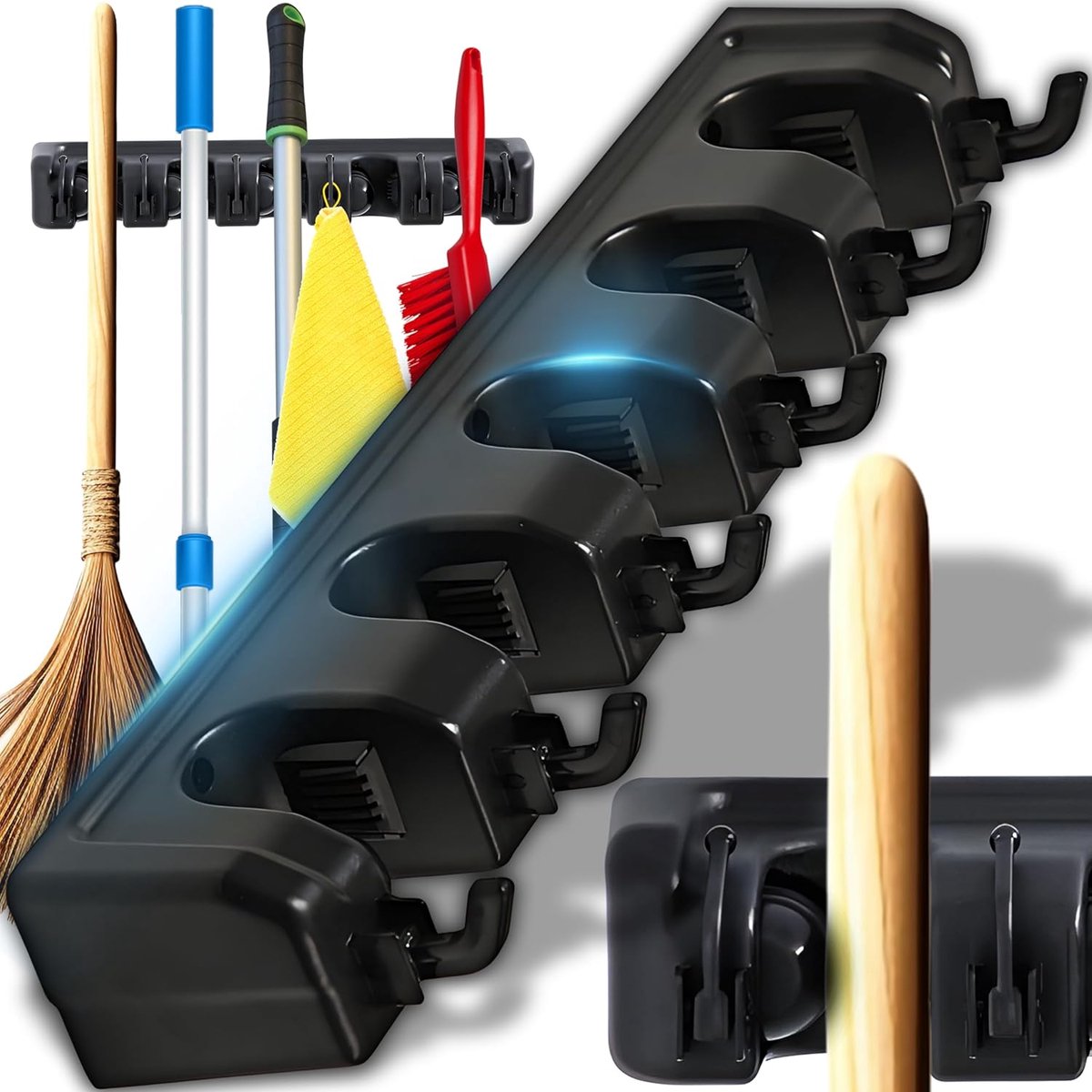 Dailygoods- Bezemhouder met 5 Klemmen - Gereedschapshouder