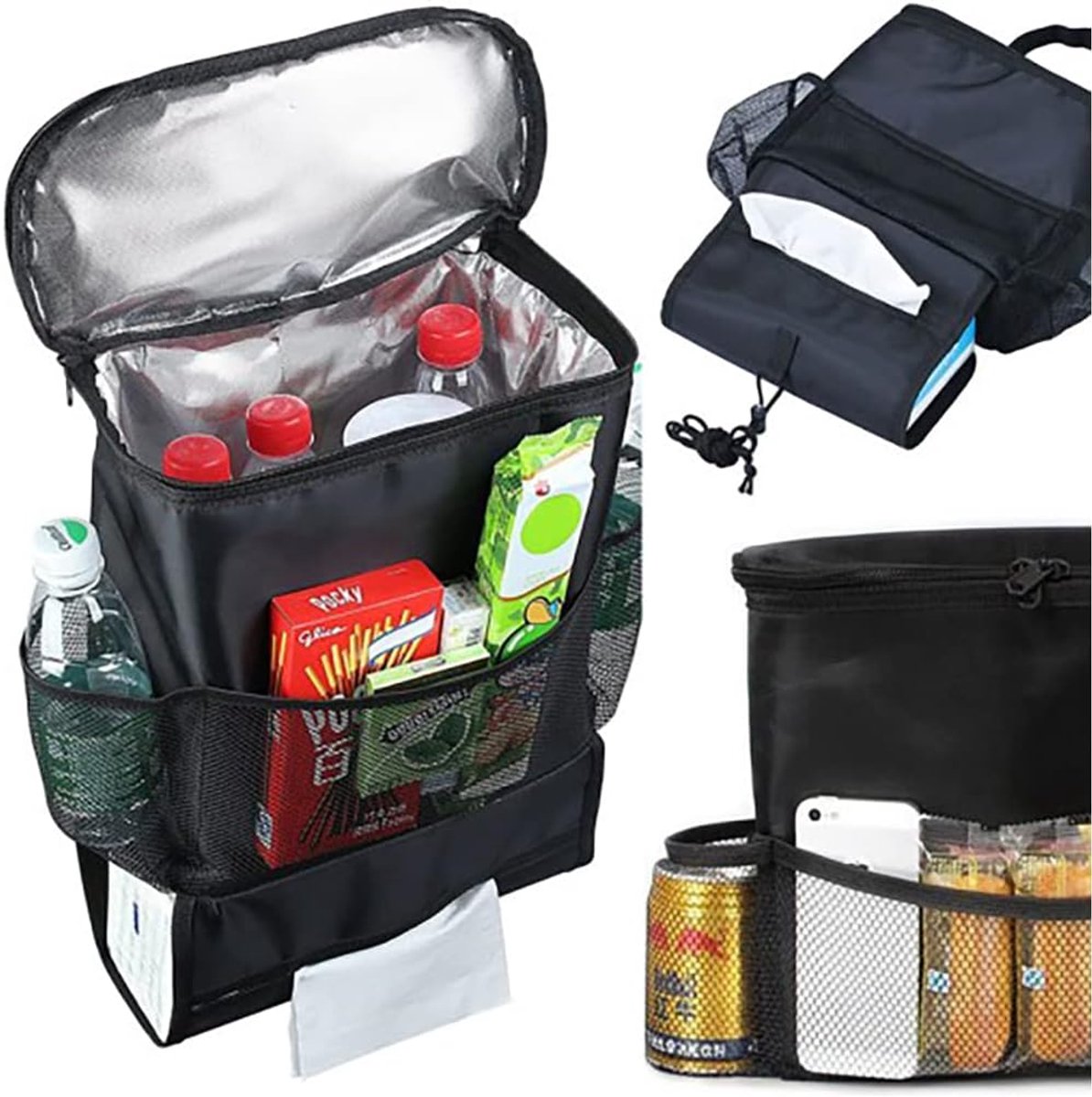Dailygoods- Thermobag met 3 netvakken - Auto Organizer - Koeltas - Achterbank Organizer - Thermische Bescherming - Capaciteit 28 Liter