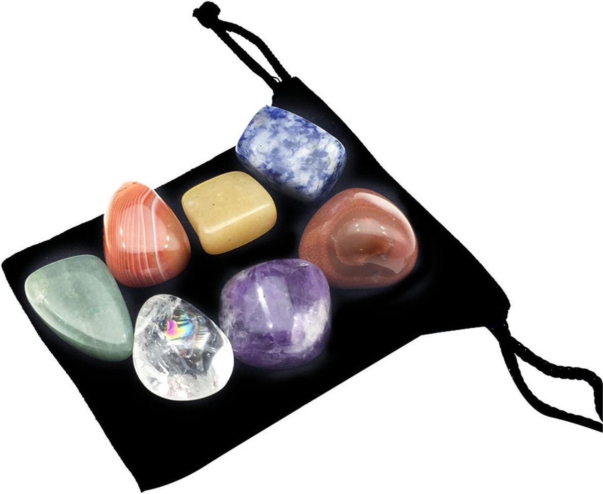 Dailygoods - 7-delige chakra-genezingskristallen set - Natuurlijke edelstenen voor angstverlichting - Ideaal voor meditatie en yoga - Positiviteit en.