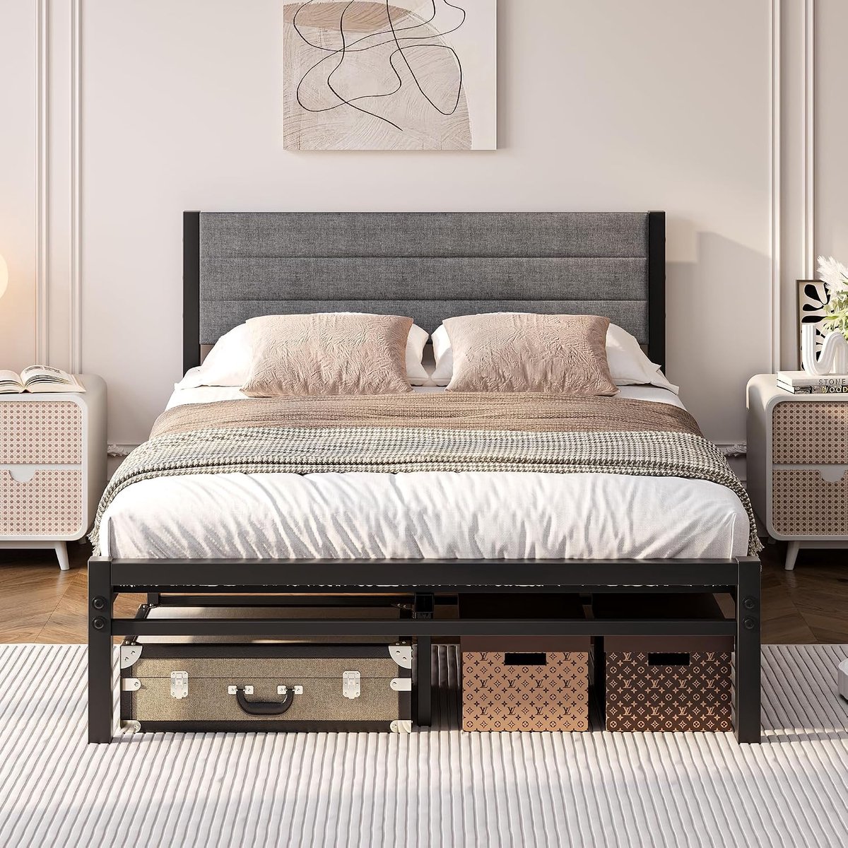 120 x 200 cm bedframe met lattenbodem, bedframe, donkergrijs