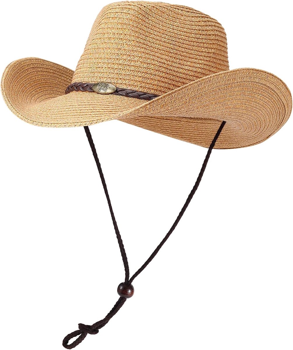 Strohoed voor heren, zomer, cowboyhoed voor heren en dames, zomerhoed, westernhoed, uv-bescherming, zonnehoed, panama-hoed