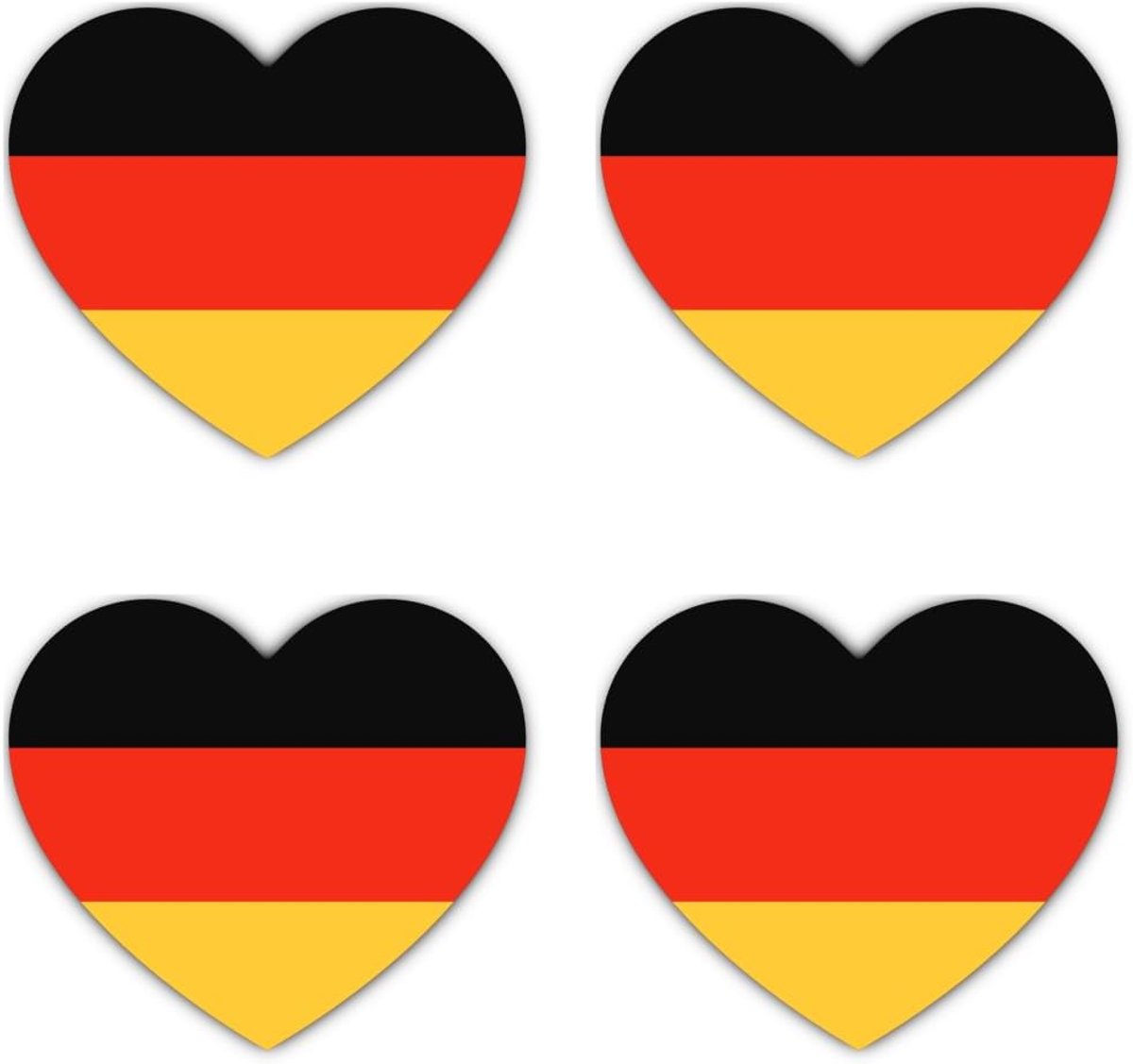 100 mm, 4 stuks - Duitse vlag hart stickers - set van 4 vinyl, waterdicht, auto/laptop, 100 mm (10 cm)