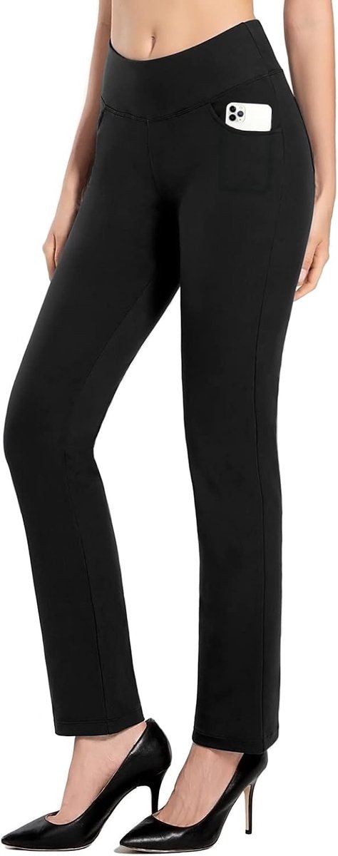 Boterzachte bootcut yogabroek voor dames, 3/4-broek met 4 zakken, corrigeert de buik, work-out, bootleg, werkbroek