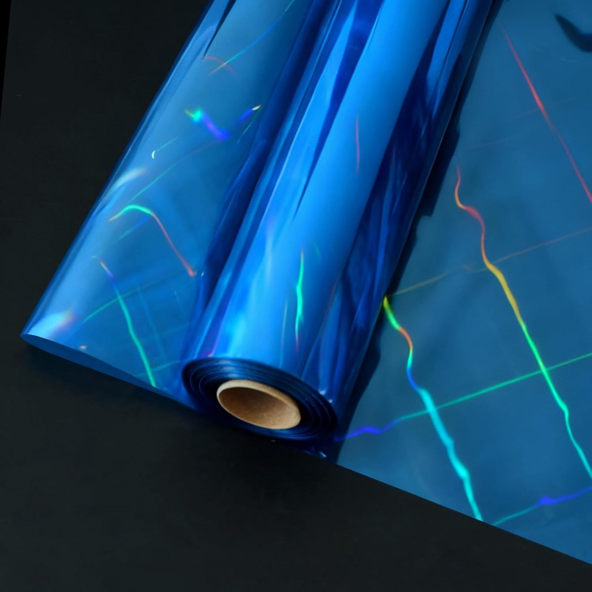 30 m × 86 cm doorzichtige cellofaanwikkelrol, iriserende blauwe, dikke transparante geschenkfolie voor manden, bloemen, manden, verjaardagsfeest, knutselen, inpakpapier