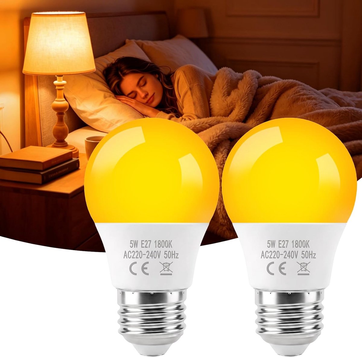 LED Edison 1800K, Barnsteen Warmwit licht, 5W Vervangt 60W Gloeilampen, Dimbare E27 Lamp, Blauw licht Blokkering, Nachtlampje voor slaapkamer, gezonde slaap, babykamerlicht, 2 stuks