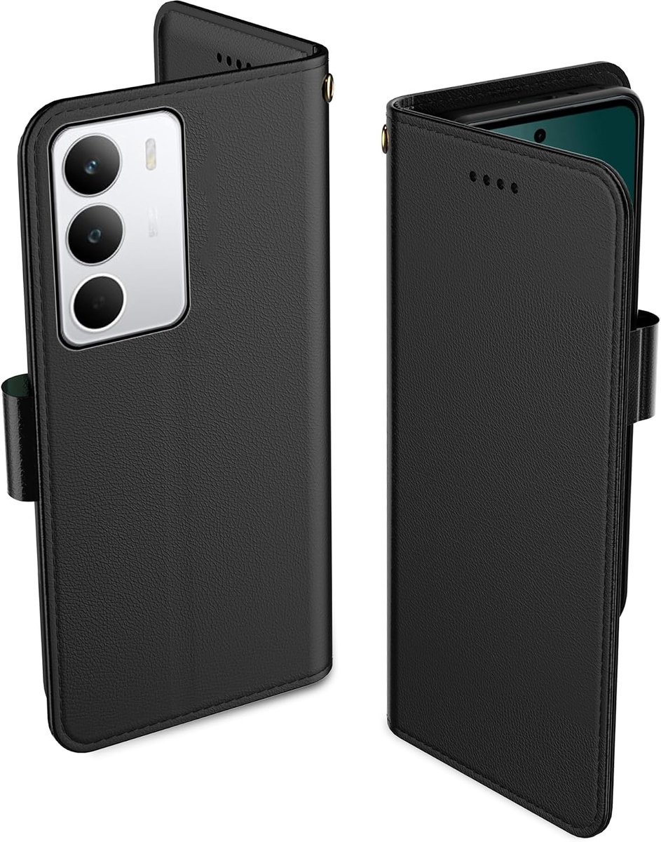 Realme C71 Telefoonhoesje, Lederen Fliphoes met 3 Kaartvakken & Kickstand, Anti-Val, Magnetische Sluiting, Compatibel met Realme C71 Hoes - Zwart