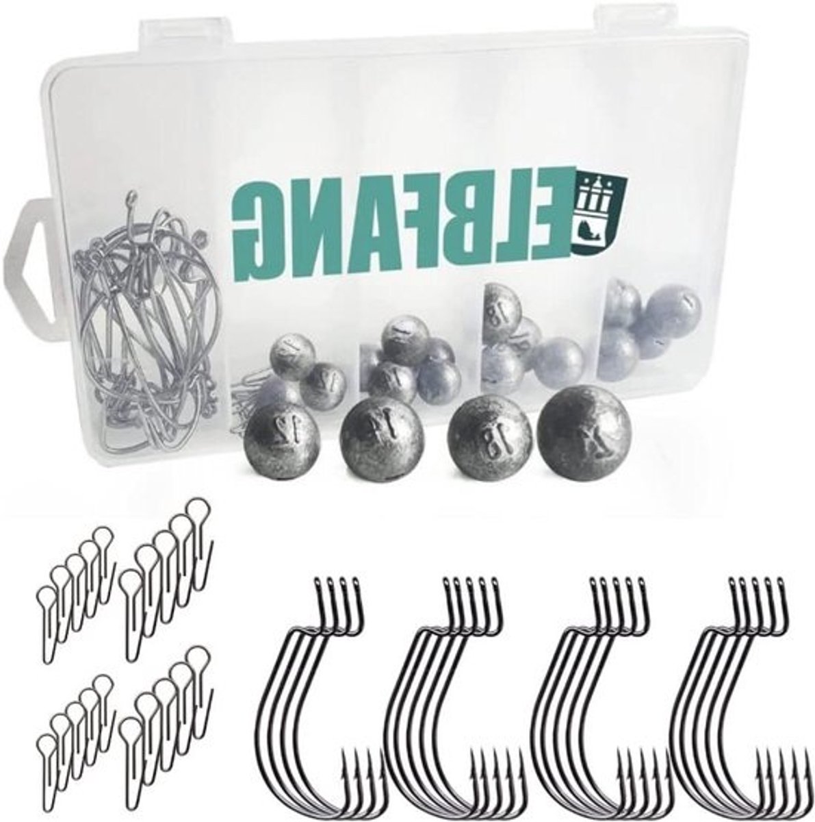 Texas Rig Jigkoppen - Cheburashka lood Vislood set - Vissen - Klembevestiging aan haak - 60 stuks 12-21g - Zilver