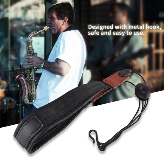 Verstelbare saxofoon riem met metalen haak gewatteerde riem voor saxofoon hoorn bas klarinet fagot hobo en andere instrumenten — afbeelding 2