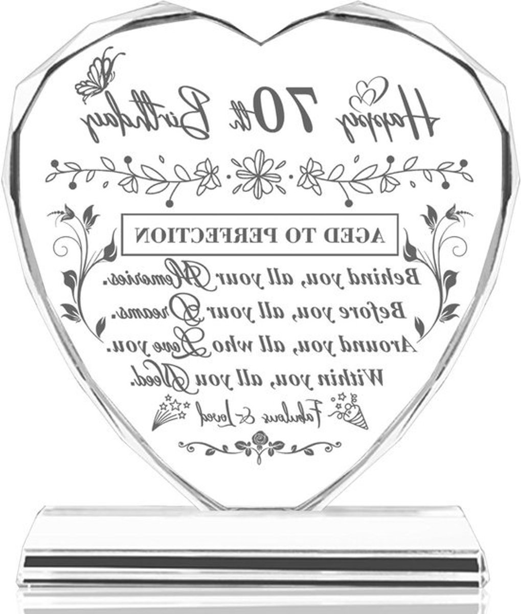 Kristallen Hart Decoratie - 70 Jaar Cadeau - Verjaardag Vieren - Gegraveerde Woonzorg - 10x8x2.5 cm - Transparant