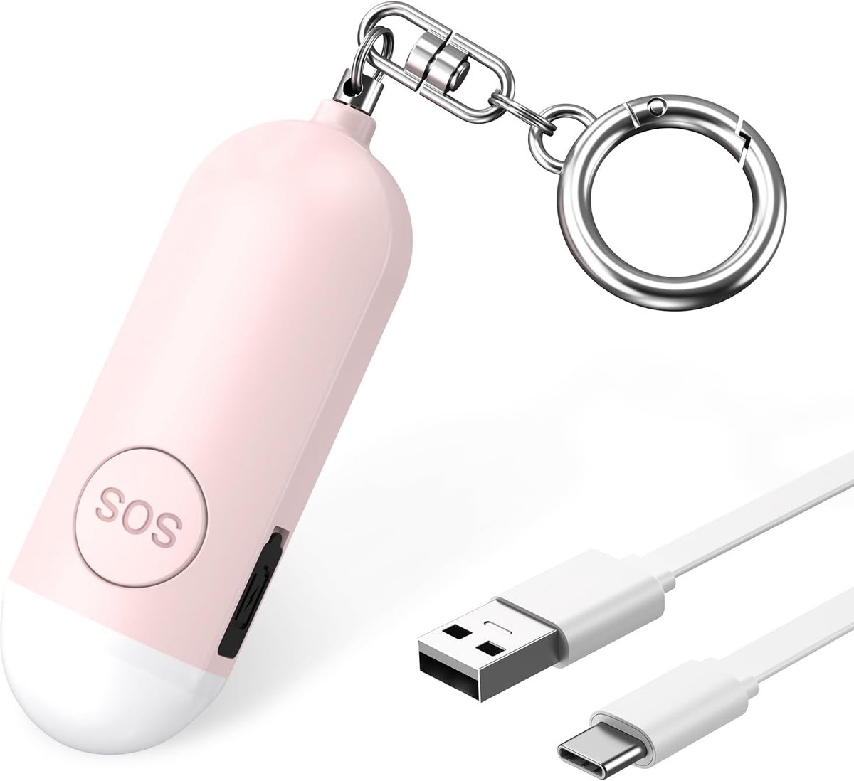Alarm, Persoonlijk Alarm met Strobe LED Flitslicht Signaal, 130dB Sirene Shrillalarm, USB Oplaadbare Zakalarm Sleutelhanger, Noodalarm voor Vrouwen / Kinderen / Senioren - Roze